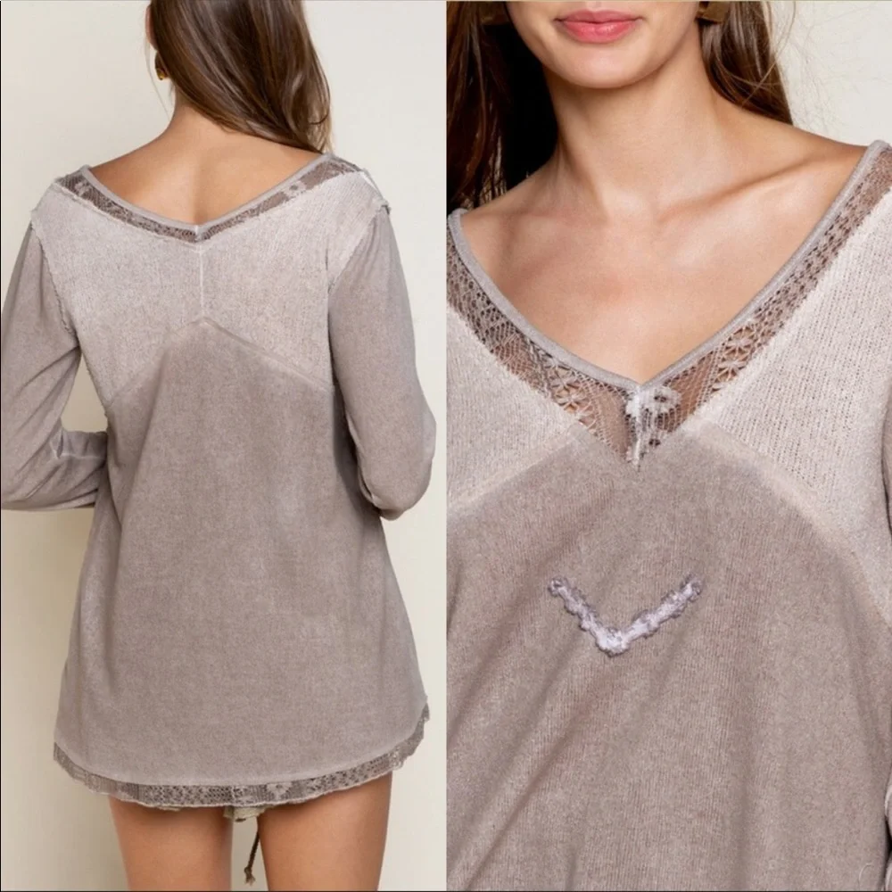POL - Lace Trim Long Sleeve Knit Top - Picture 2 of 5